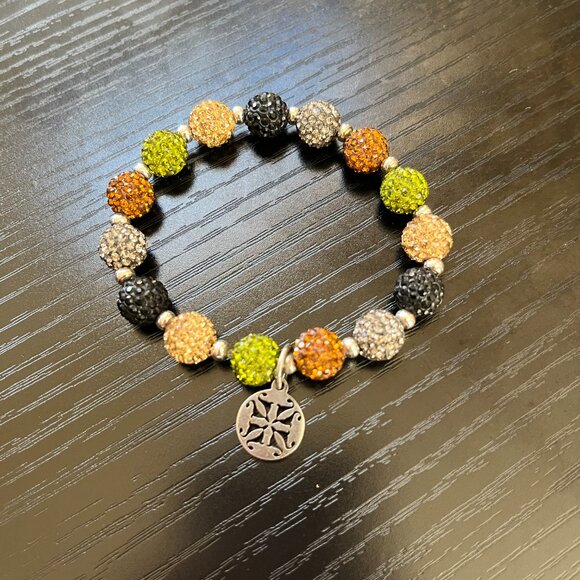 Rustic Cuff Shambala Beaded Fall Colors Stretch Logo Bracelet - Picture 2 of 3